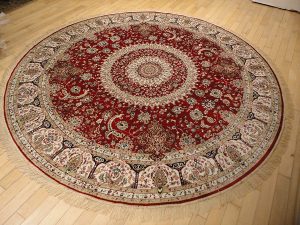 Circle rugs amazon.com: stunning silk persian area rugs traditional design red tabriz  8x8 round QGPVJPB