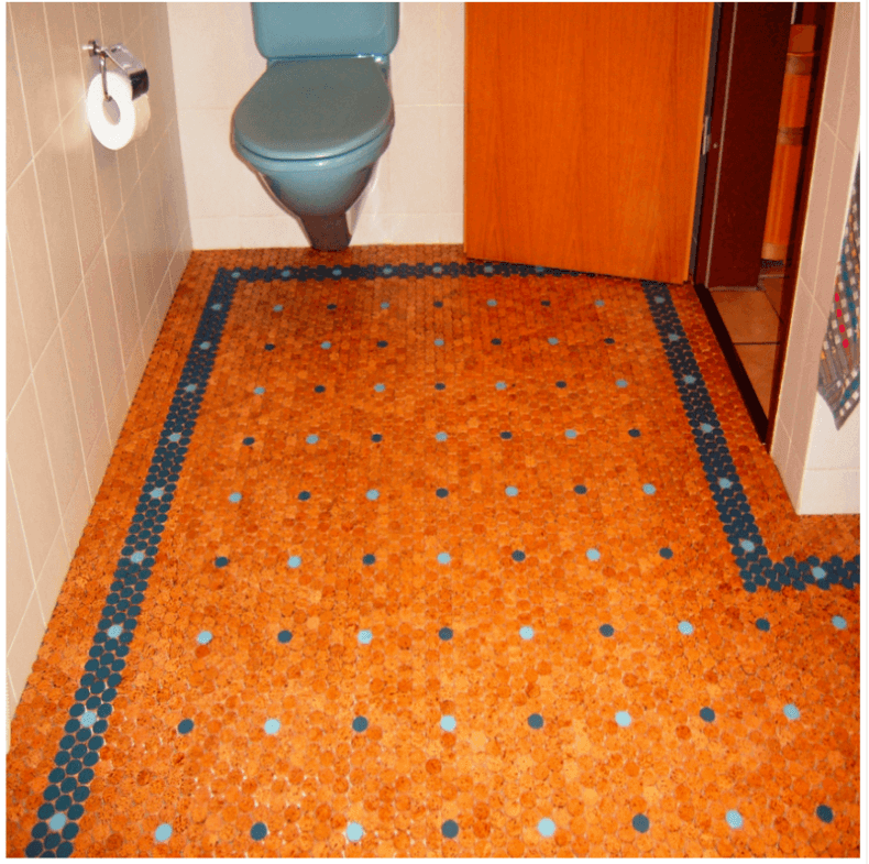 cork floor tiles orange and blue cork tiles in a bathroom throughout flooring idea 6 GZSXFKA