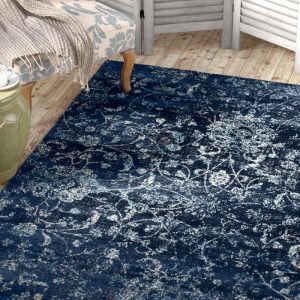 devay floral steel blue area rug OADXCFR