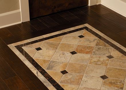 Floor tile designs tile inlayed detail in wood floor. match the shower to the travertine tile. ADPJBFZ