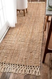 hand woven rugs nuloom hand woven jute with wool fringe runner area rugs, 2u0027 6 ... GXIRJUJ