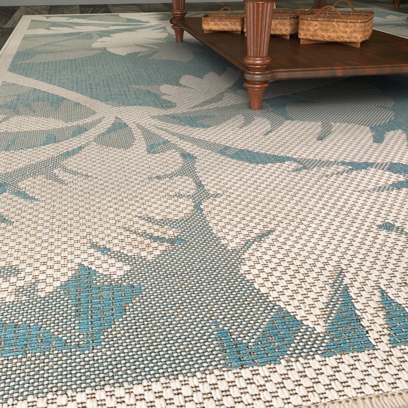 indoor outdoor area rugs odilia coastal flora ivory/turquoise indoor/outdoor area rug SLMZQYN