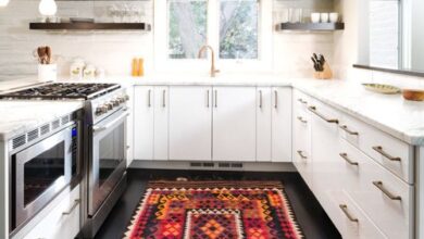 Kitchen area rugs example of a trendy u-shaped kitchen design in denver with flat-panel  cabinets ZCZXQJH