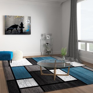 large living room rugs contemporary modern boxes blue/grey area rug - 7u002710 ZFFCJGW