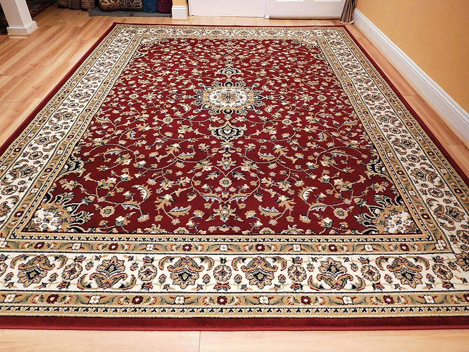 large rug amazon.com: large 5x8 red cream beige black isfahan area rug oriental  carpet FLBAIUT