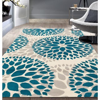 modern floral design blue area rug (7u00276 x ... QDPISZT