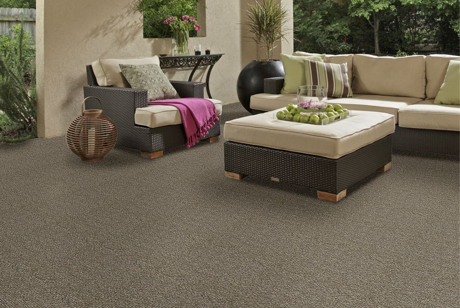 Outdoor carpets will complement tour deck or patio