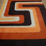 Retro rugs 60s rya pure wool rug orange psychedelic 50s 70s retro vintage danish KDWFPQT