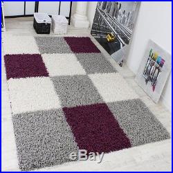 shaggy rug pattern modern shaggy carpet large long pile mat chequered pattern in purple white QBXXTDO