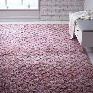 shaggy rug pattern pink trellis wool shag rug TRIDOVR
