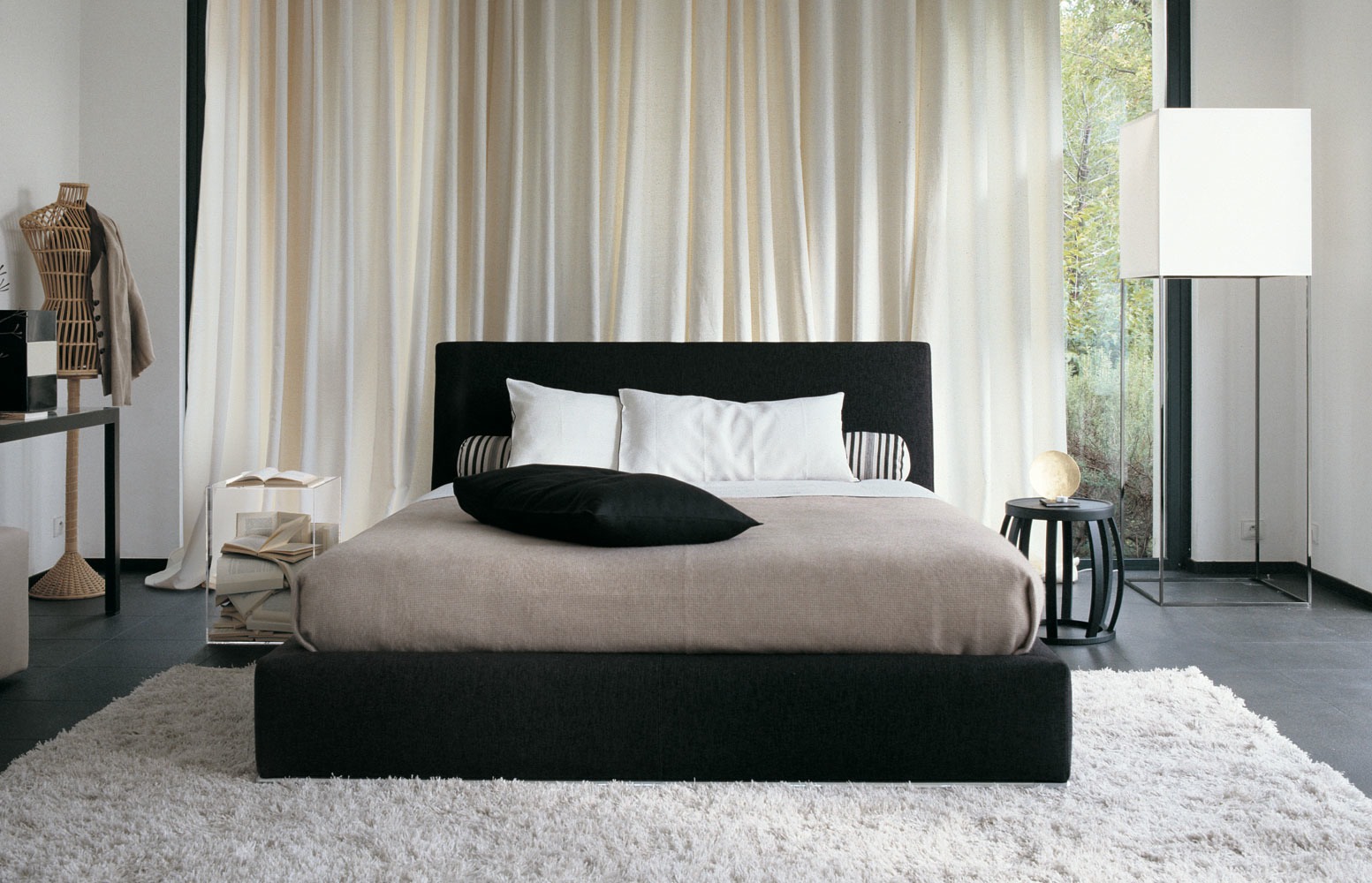 white area rug bedroom elegant bedroom with black cushioned bed on white shag area rug also corner IOJBEGZ
