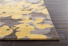 Yellow area rug best jaipur blue orchid hand-tufted floral pattern wool yellow / gray area FOJJOIT