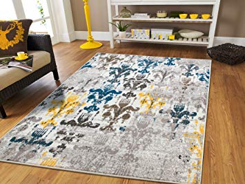 Yellow area rug new fashion faded style floral area rugs yellow blue beige gray abstract XGTZALS