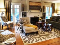 zebra print rug in living room brown velvet and butter yellow walls read so richly in this exquisitely FLZVKPH