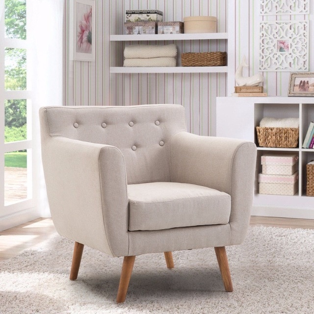 Giantex Living Room Arm Chair Tufted Back Fabric Upholstered Accent
