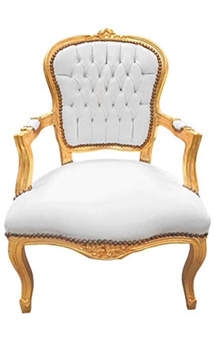 Amazon.com: Luxe Furniture Baroque Armchair - White Leather on Gold