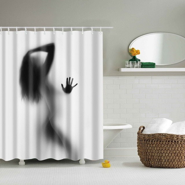 Portrait Decor Bathroom Shower Curtains Woman Shadow Shower Curtain