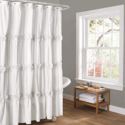 Amazon.com: Lush Decor Darla Ruched Floral Bathroom Shower Curtain