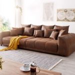 Big-Sofa Violetta 310x135 cm Braun Antik Optik mit Kissen Möbel