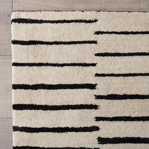 Black and White Striped Hand Tufted Rug