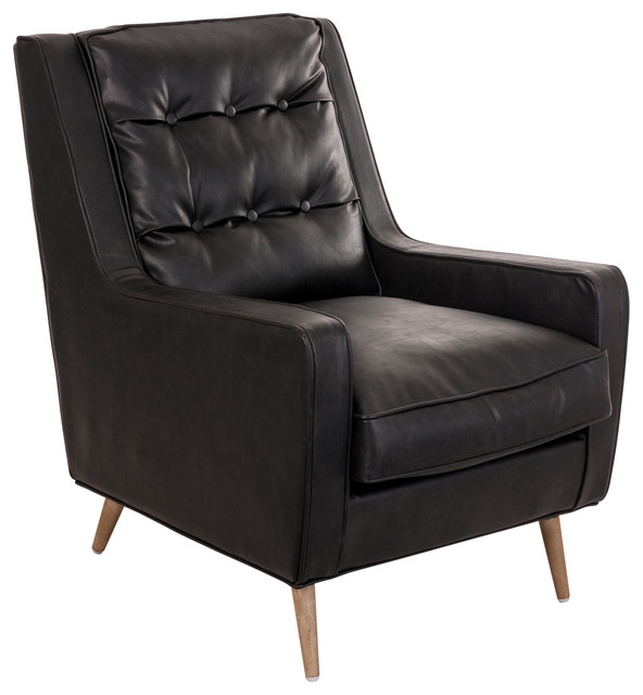 Vical Home Black Leather Armchair - Midcentury - Armchairs And