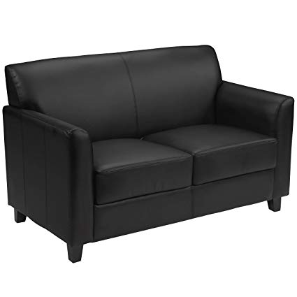 High-toned black leather loveseat