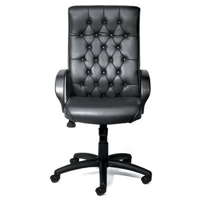 Boss High Back Button Tufted Executive Chair- Black Leather - B8501