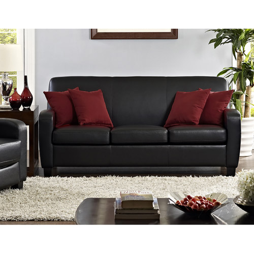 Mainstays Faux Leather Sofa, Black - Walmart.com