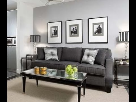 Living room grey walls black furniture interior design ideas - YouTube
