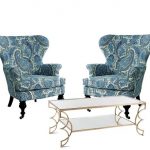 Mary Blue & White Paisley Wing Chair