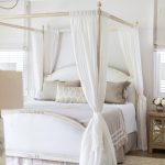 French Canopy Bed with Sheer Curtains Tied to Posts - Transitional