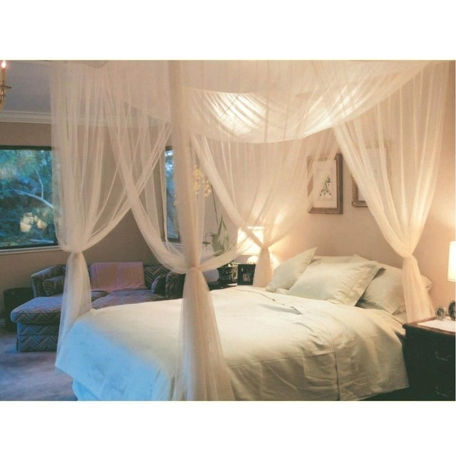 White Three Door Princess Mosquito Net Double Bed Curtains Sleeping