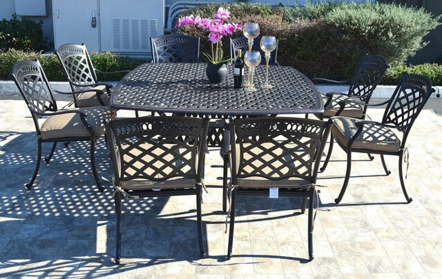 Cast aluminum patio dining set 9pc outdoor furniture square Nassau