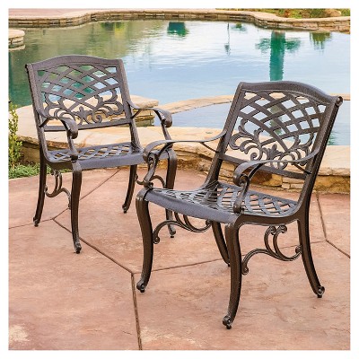 Sarasota Set Of 2 Cast Aluminum Patio Chair - Hammered Bronze
