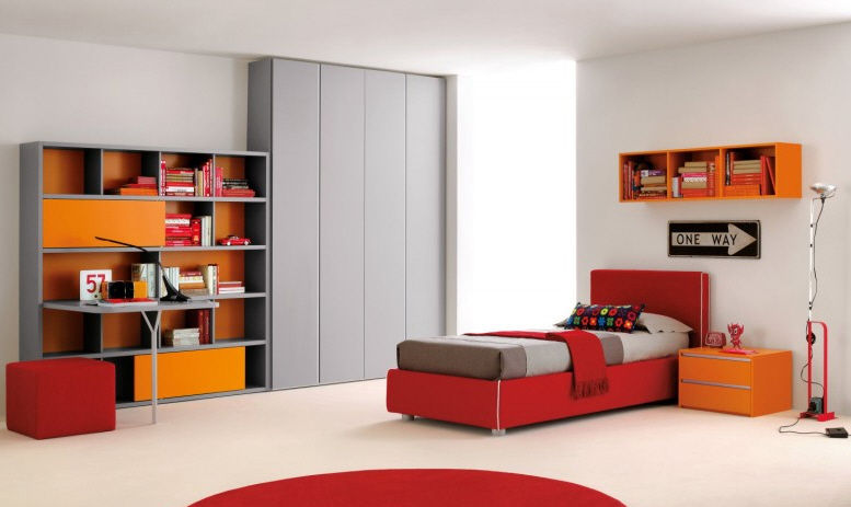 Orange children's bedroom furniture set / unisex - RHYTHM 003 - Clever