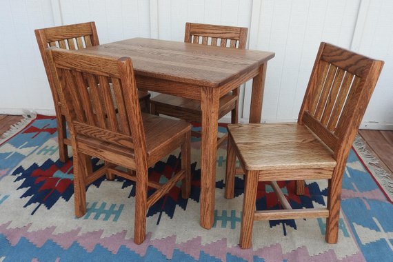 Kids Table Set Children's Table and Chairs Dark Oak | Etsy