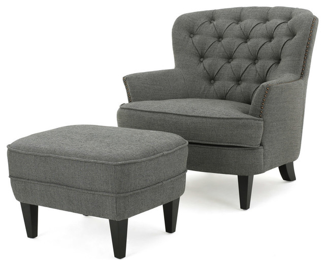 Teton Gray Fabric Club Chair and Ottoman - Transitional - Armchairs