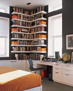 Ideas for small spaces: Custom bookshelves + dark walls: 'Iron