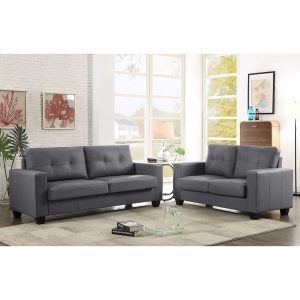 Shop 2Pc Contemporary Grey Leather Sofa & Loveseat Set - Free