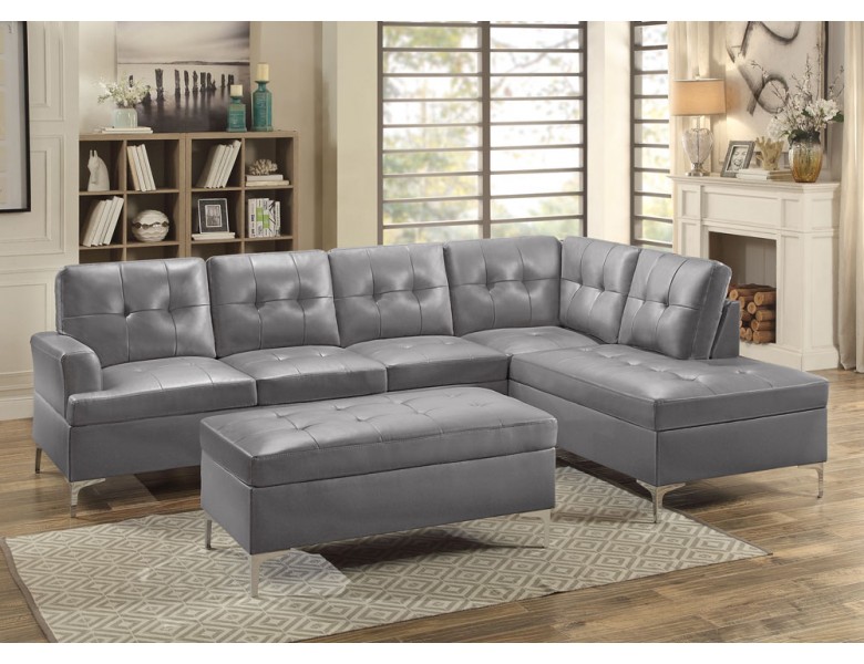 Degah Grey Leather Sectional Sofa