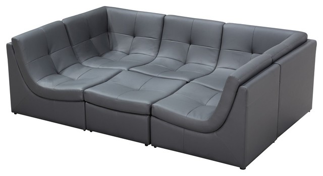 Soflex San Diego Modern Grey Faux Leather Sectional Modular Sofa