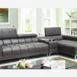 Modern Gray Leather Sectional Sofa Chaise Console Bluetooth Speaker