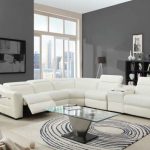Modern White Leather Reclining Sectional Sofa Chaise Console Speaker