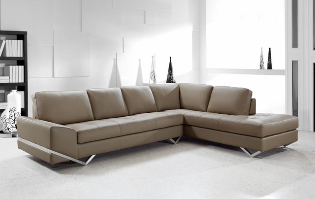 Contemporary Sectional Sofa in Latte Leather - Modern - Living Room