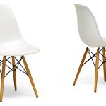 White Modern Dining Chair Using Wooden Accent Base Leg And Unique