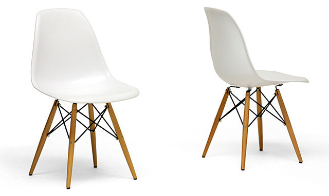 White Modern Dining Chair Using Wooden Accent Base Leg And Unique