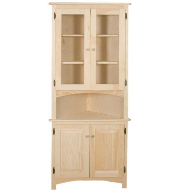 AMISH Unfinished Solid Pine CORNER HUTCH China Cabinet Country Style