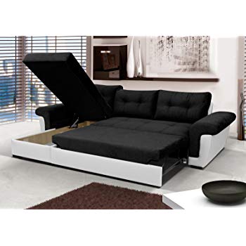 Corner Sofa Bed with Storage - Black Fabric/White Leather: Amazon.co