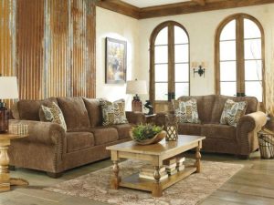 WATFORD - OLD WORLD BROWN CHENILLE SOFA COUCH LOVESEAT SET LIVING