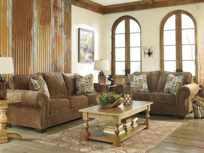 WATFORD - OLD WORLD BROWN CHENILLE SOFA COUCH LOVESEAT SET LIVING